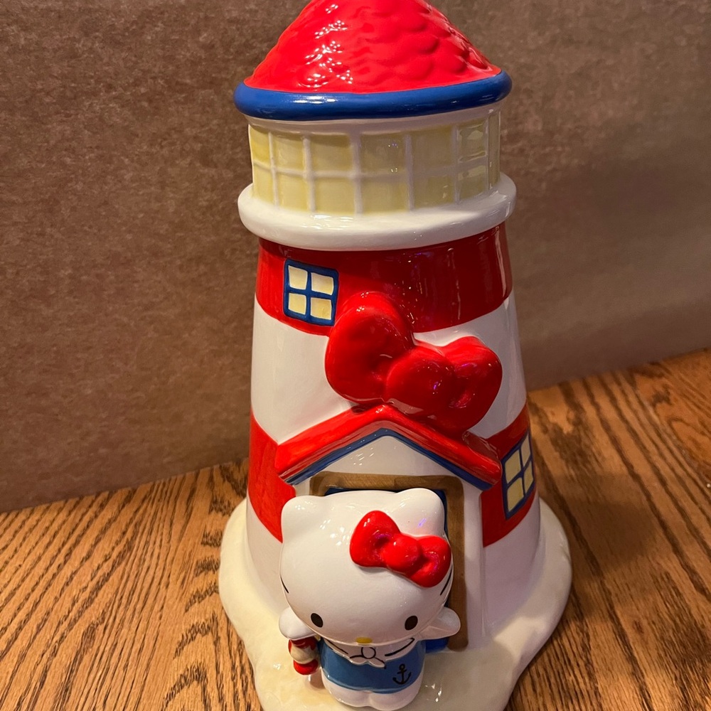 Sanrio Blue Sky Clayworks Hello Kitty Ceramic Lighthouse Cookie Jar Canister